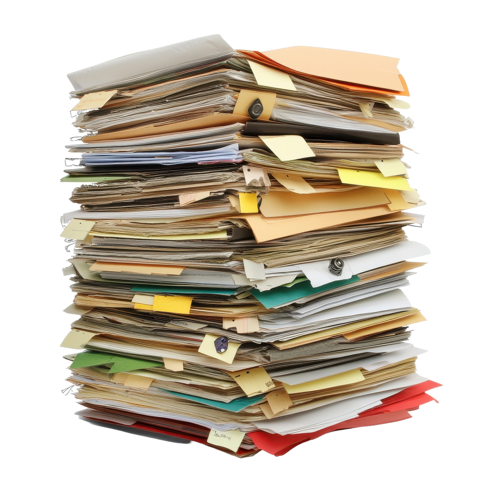 Stacked documents and files on a Transparent background showcasing organization and paperwork, Stack Documents , Files, background png