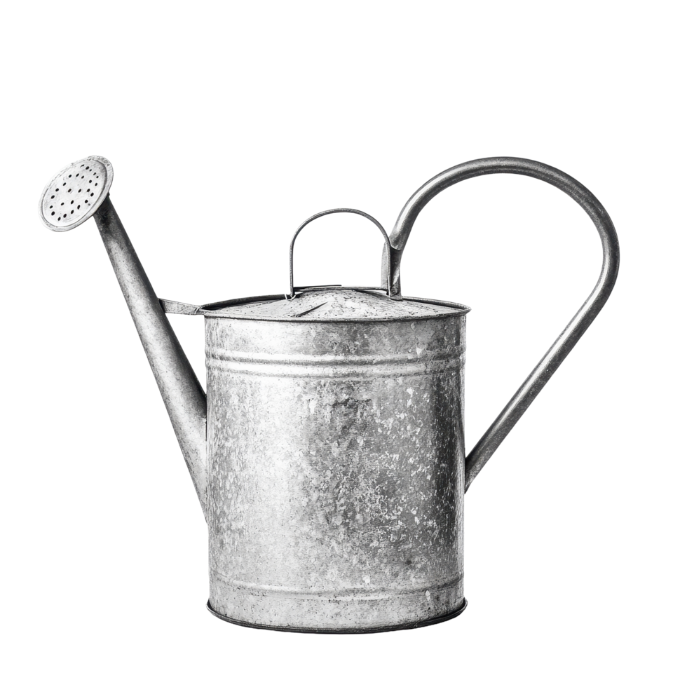 Metal watering can ready for gardening on a clean Transparent background, watering metal can for gardening on isolatedisolated on background png