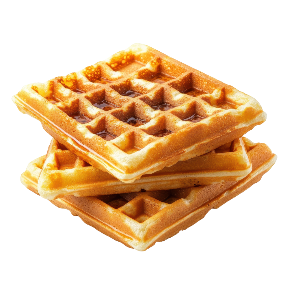 Delicious golden waffles stacked high with syrup ready for breakfast or dessert, Waffles isolated on trransparent png