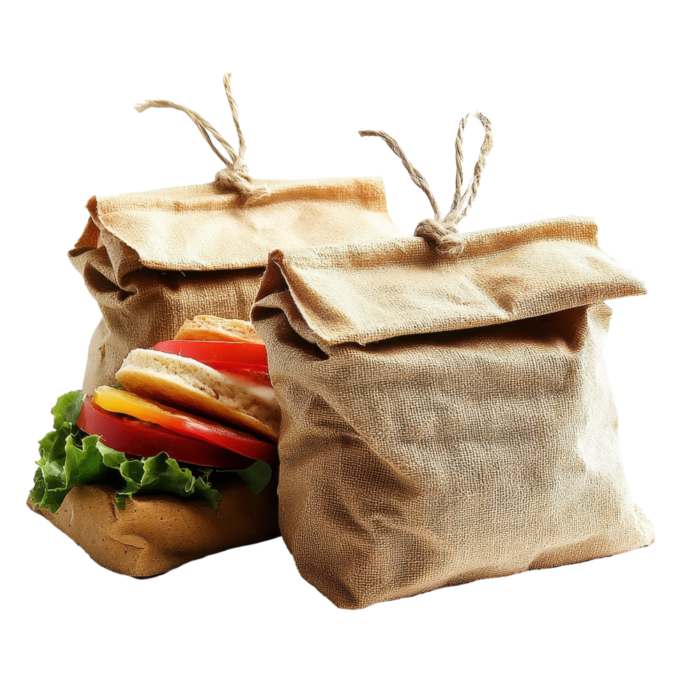 Delicious sack lunches on a clean Transparent background perfect for outdoor dining or school meals, Sack lunches, background png