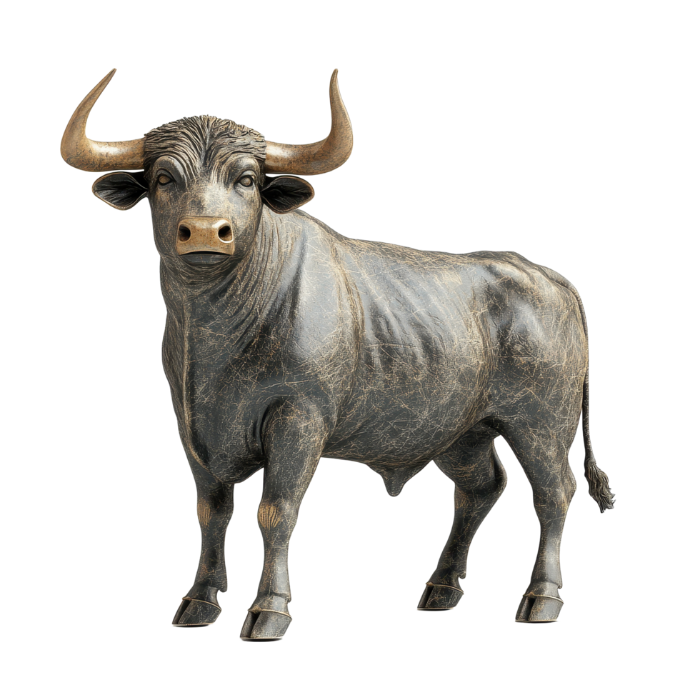 Spanish bull statue stands proudly on a Transparent background showcasing craftsmanship and cultural significance, spanish bull statue isolated on White background png