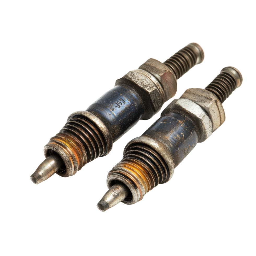 Spark plugs on a Transparent background highlighting their design and metallic finish, spark plugs, background png