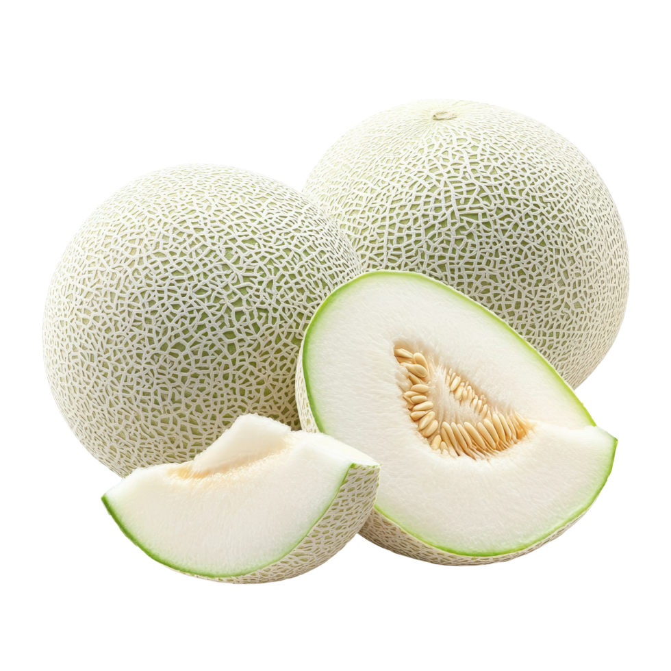 Fresh white cantaloupe melon displayed on a pristine Transparent background, white cantaloupe melonisolated on background png