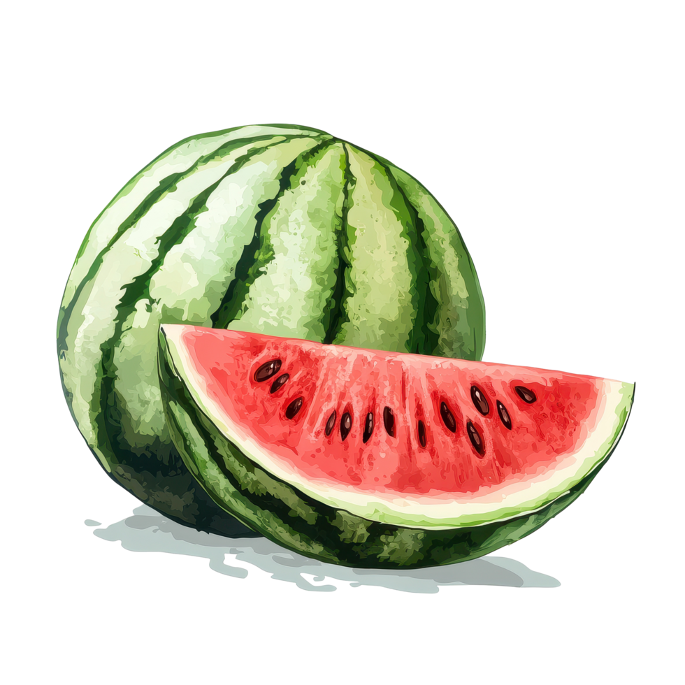 Fresh watermelon cut in half with vibrant red pulp on a Transparent background, water melon isolated on background png