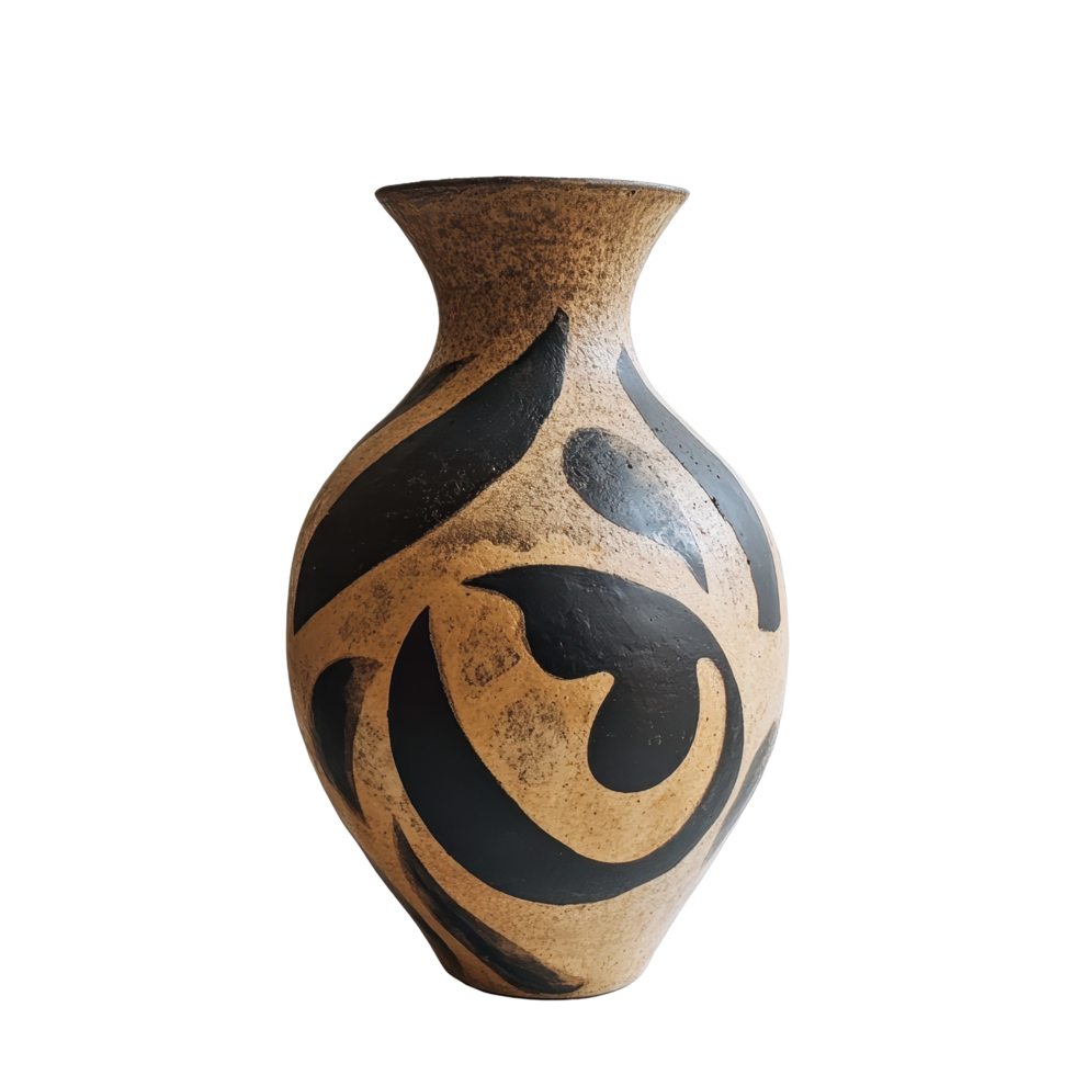 Vase showcasing unique brown and black design set against a Transparent background in an artistic display, vase with a brown and black design on it, background png