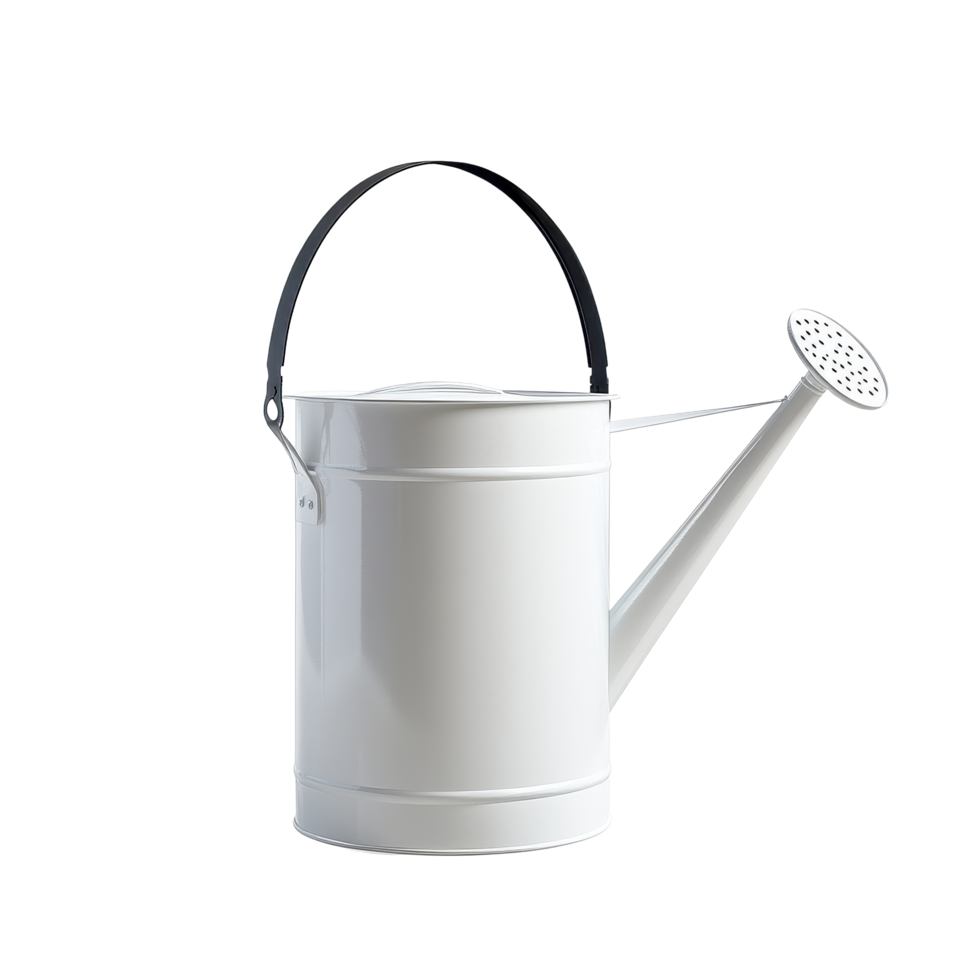 White metal watering can ideal for gardening in isolated spaces and small yards, watering metal can for gardening on isolatedisolated on Transparent background png