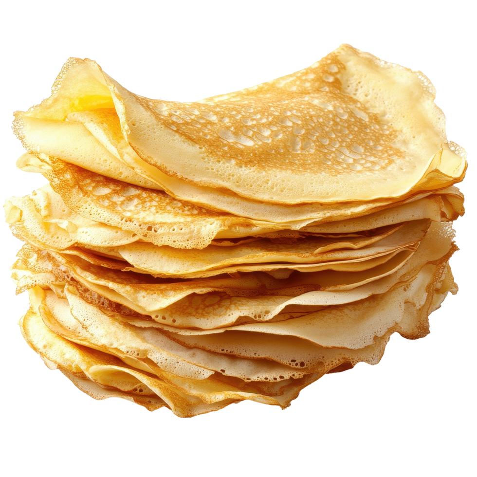 Stack of thin crepes isolated on a Transparent background ready for delicious toppings or fillings, Stack thin crepes isolated on png