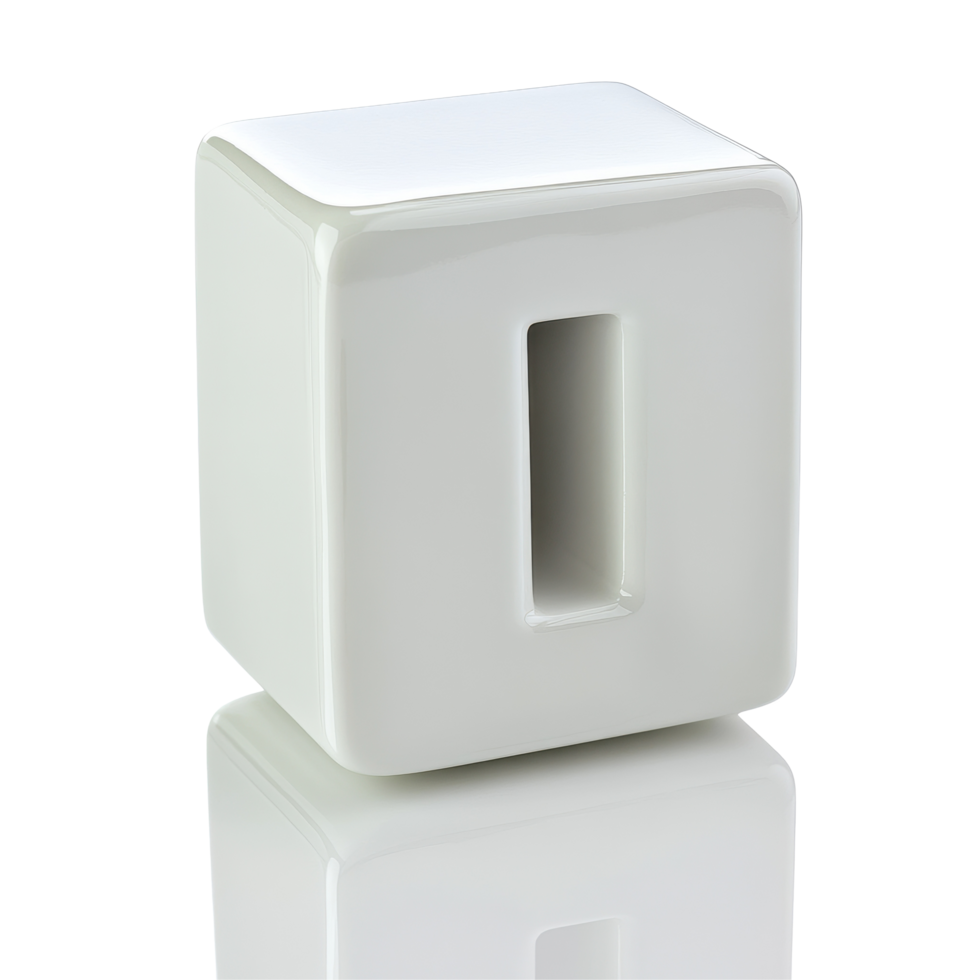 White block letter O isolated on a Transparent background suitable for creative and educational uses, White block computer letter isolated on background with reflection, background png