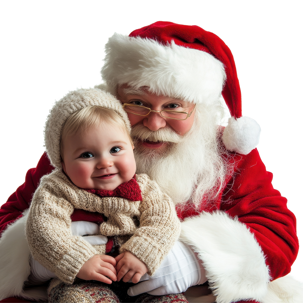 Santa Claus shares a joyful moment with a smiling child during the holiday season, Santa claus with kid, photo picture moment, Transparent background png