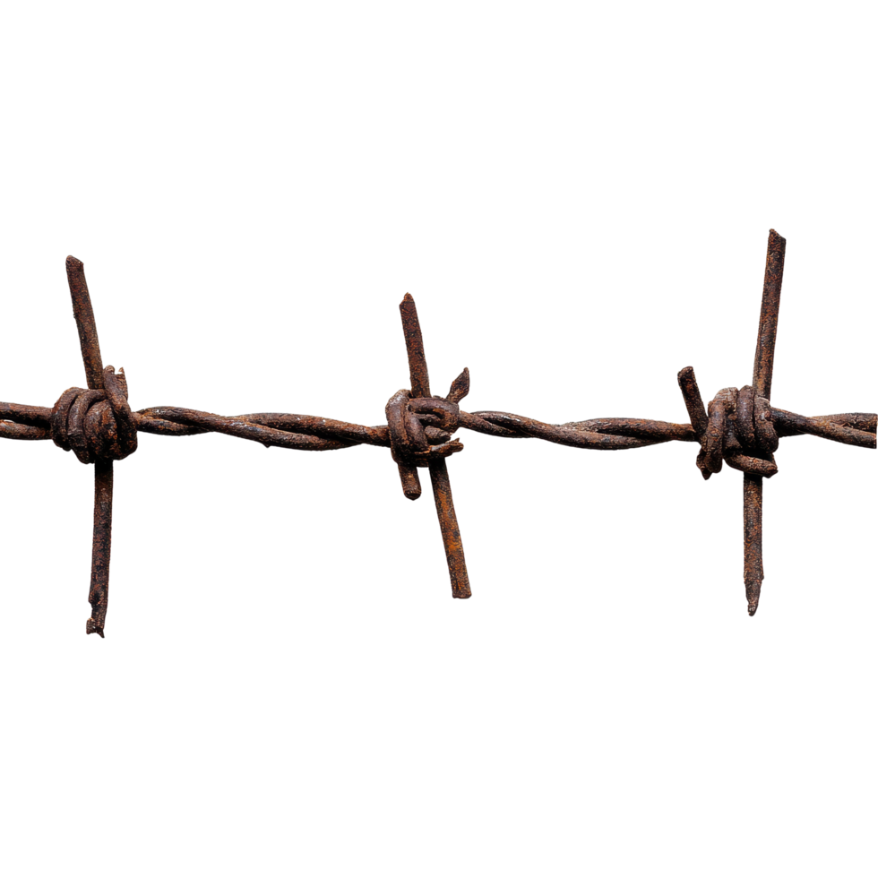 Rustic barbed wire against a Transparent background showcasing detailed texture and unique character, Rustic Barbed Wire on png