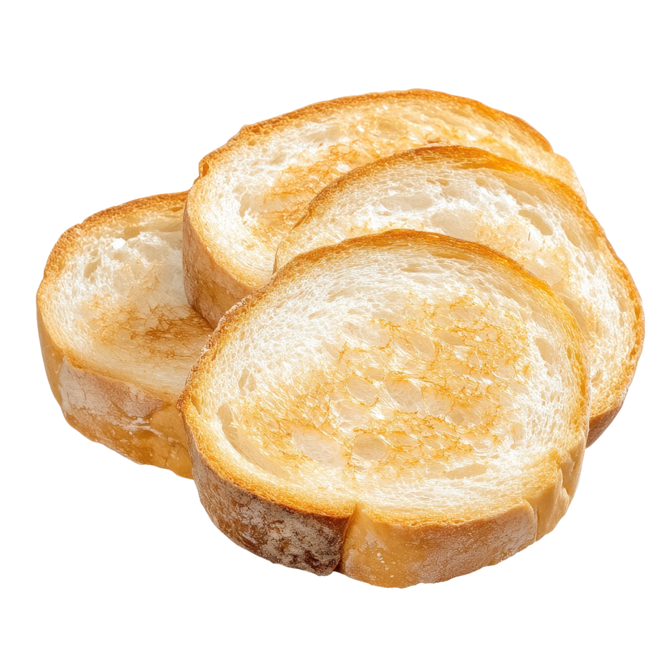Round toasts made from white bread isolated on a clean Transparent background for culinary presentation, Round toasts white bread isolated on png