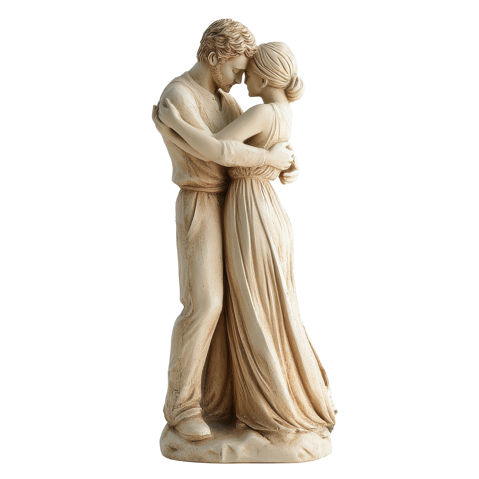 Embracing couple statue captures the essence of love and intimacy against a neutral background, statue a couple embracing each other, Transparent background, background png