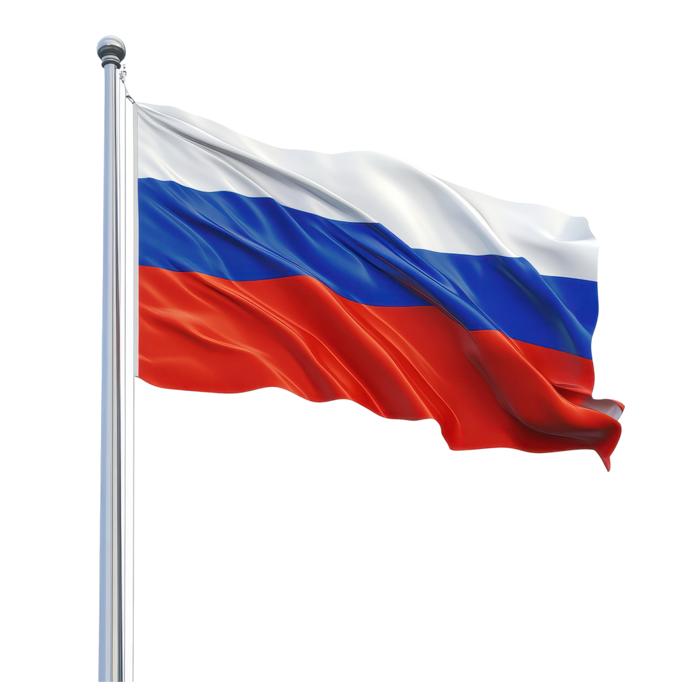 Russia flag waving in the wind against a clean Transparent background capturing national pride and identity, russia flag flying in the wind isolated on png