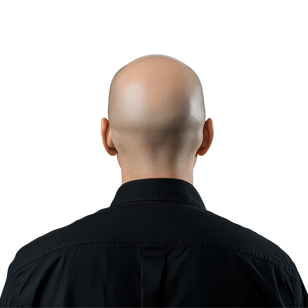 Bald man's head with a smooth finish against a Transparent background showcasing simplicity and elegance, the back a bald man's head, background png