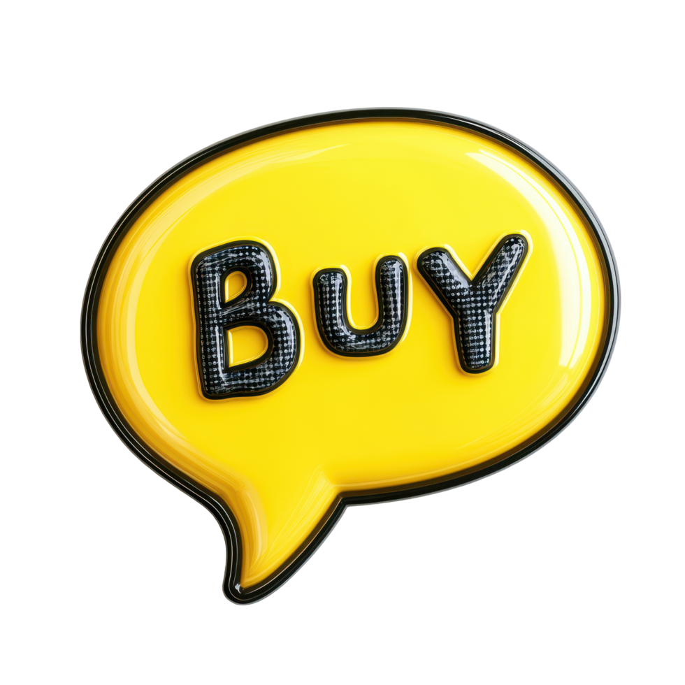 Bright yellow speech bubble with the word buy designed for retail promotions and marketing campaigns, yellow speech bubble with the word buy written in it, Transparent background png