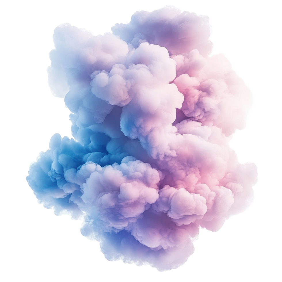Soft blue and pink clouds creating a dreamy atmosphere against a clean Transparent background, Soft Blue and Pink Clouds, isolated on png