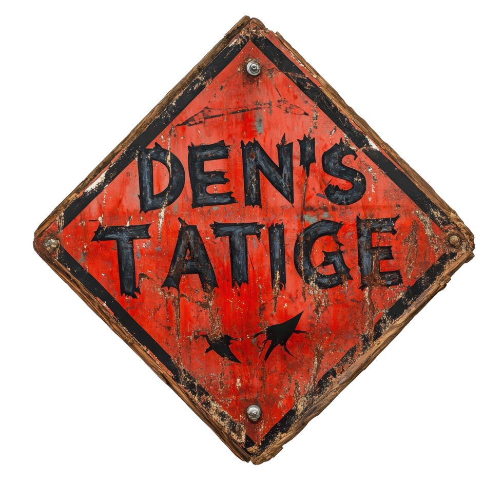 Sign indicating demons traction at Den's Tatige in a rustic setting, sign that says demons traction, Transparent background png