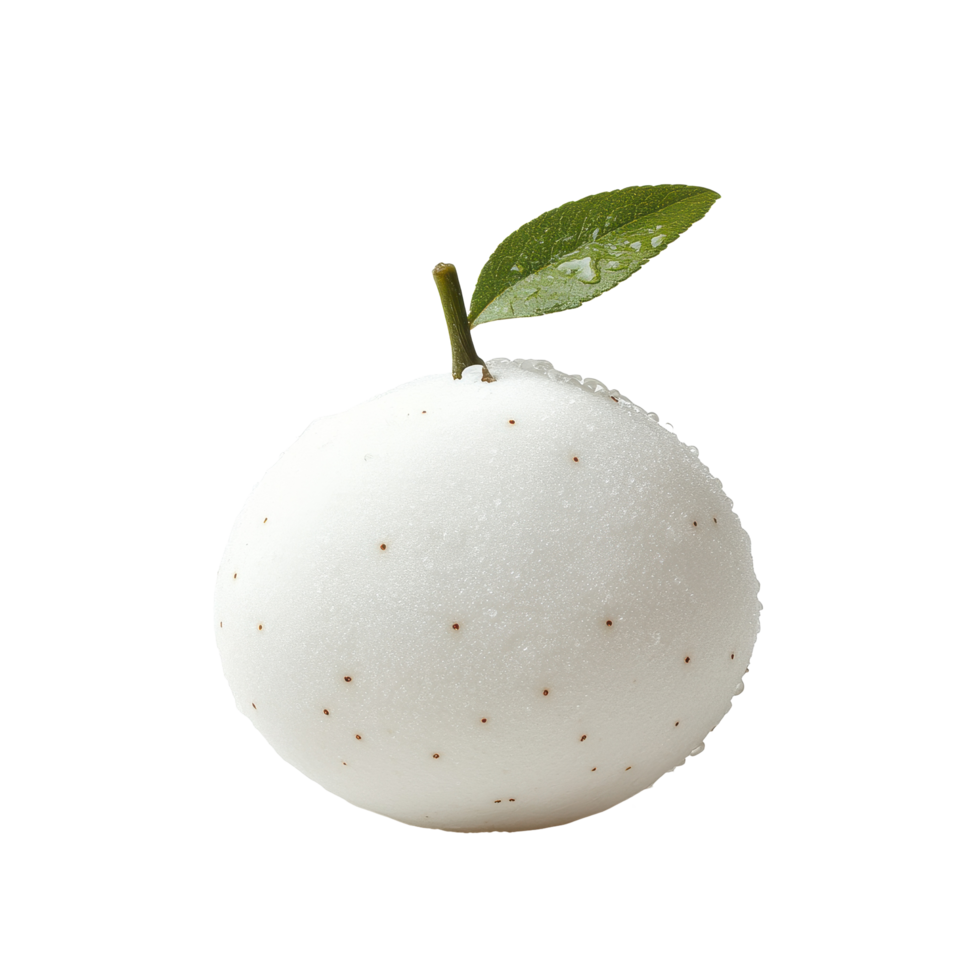 Snow pear presented on a clean Transparent background with a single green leaf highlighting its freshness, Snow pear isolated on background png