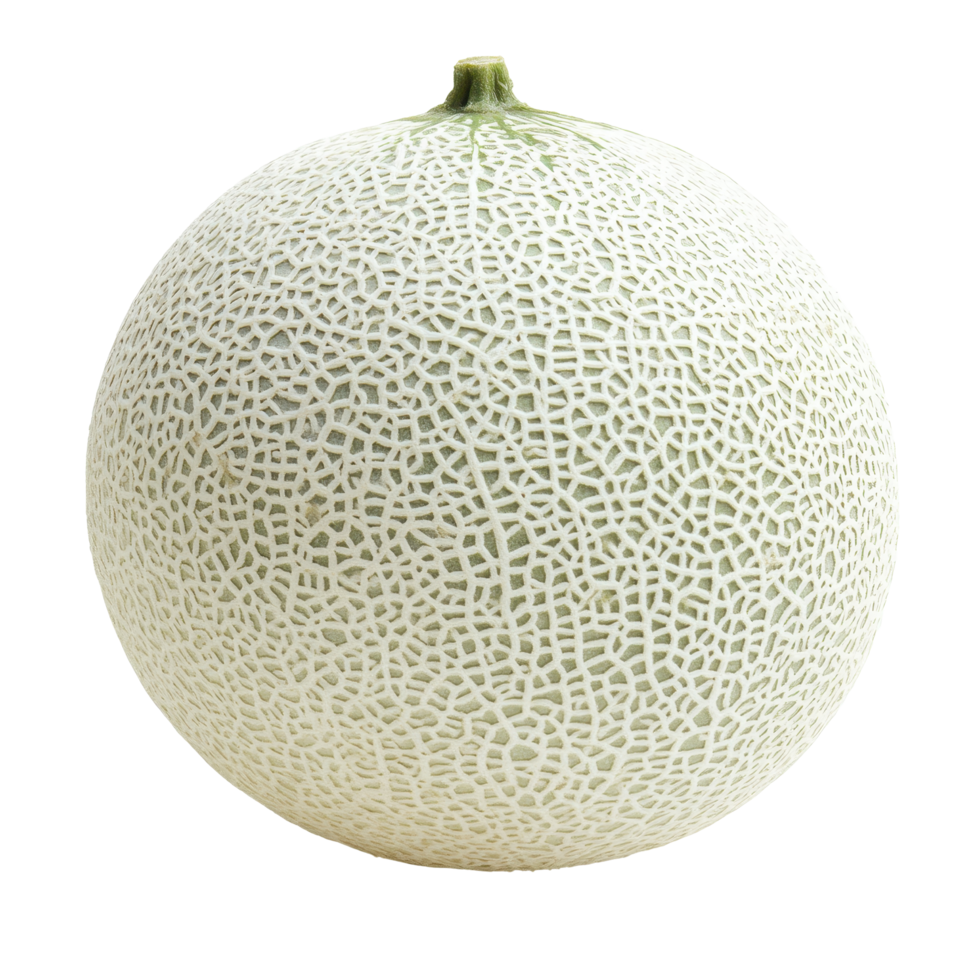 White cantaloupe melon featured on a clean Transparent background emphasizes its unique texture and shape, white cantaloupe melonisolated on background png