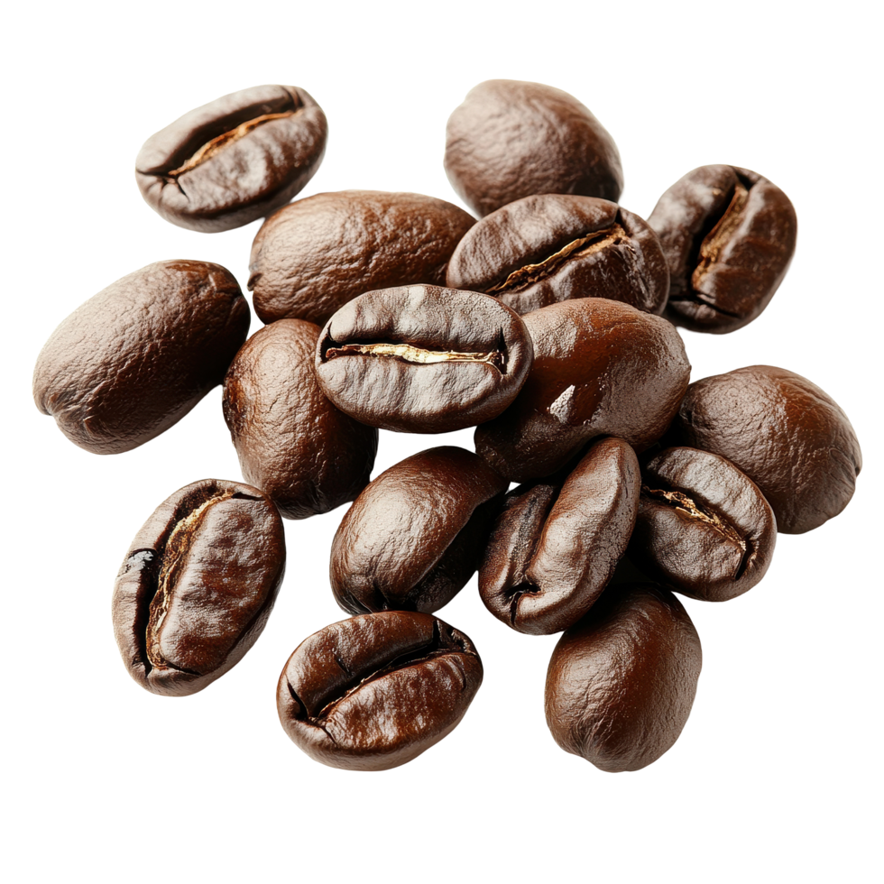 Soft roasted coffee beans on a Transparent background suitable for various culinary uses, soft roasted coffee beans isolated on background png
