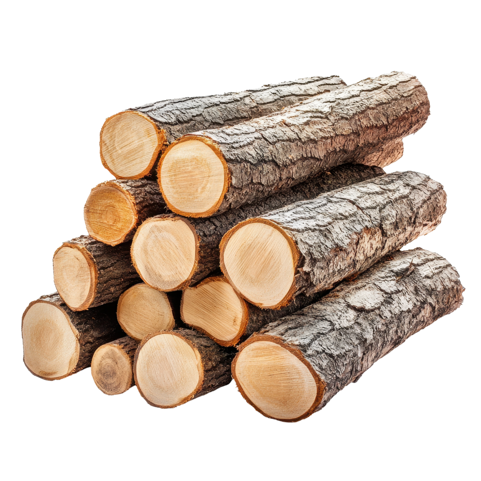 Stacked cut logs for firewood on a Transparent background ready for use in heating and cooking, Stack cut logs fire wood isolated on png