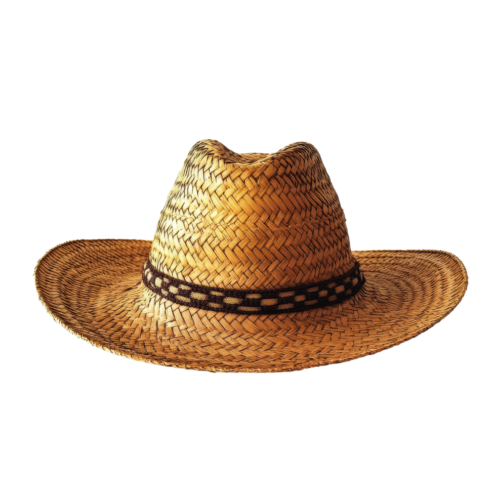 Sombrero hat with woven straw design and decorative band on Transparent background, Sombrero hat isolated background o isolated on png
