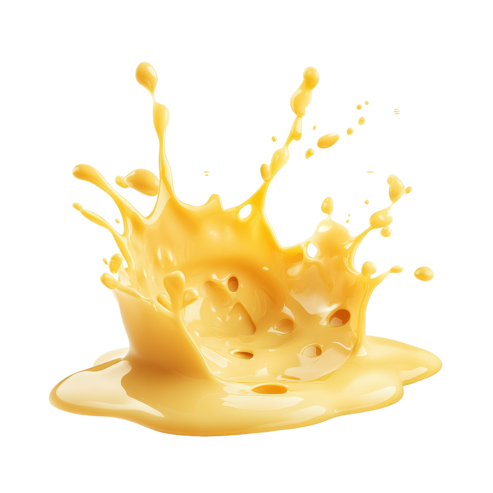 Splashing melted cheese creates a playful and appetizing effect on a Transparent background, Splashing Melted Liquid Cheese On png