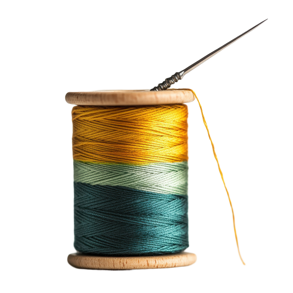 Colorful spools of thread and a sewing needle on a Transparent background in a creative sewing setting, Spools thread and a sewing needle, background png