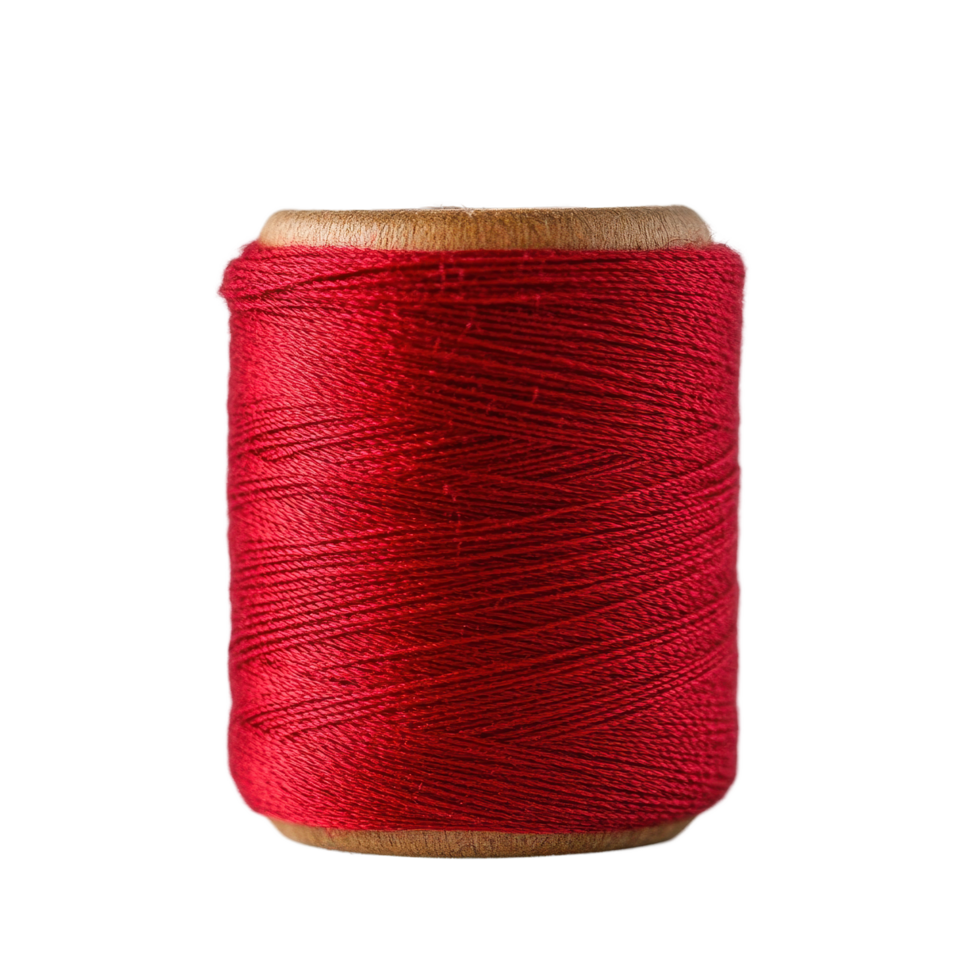 Spool of red thread resting on a clean Transparent background for sewing projects and crafts, Spool red Thread on a background png