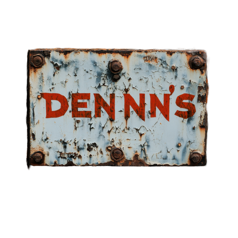 Sign displaying 'Demons Traction' amid rust and decay on a weathered metallic surface in an industrial setting, sign that says demons traction on a rusty surface, Transparent background png