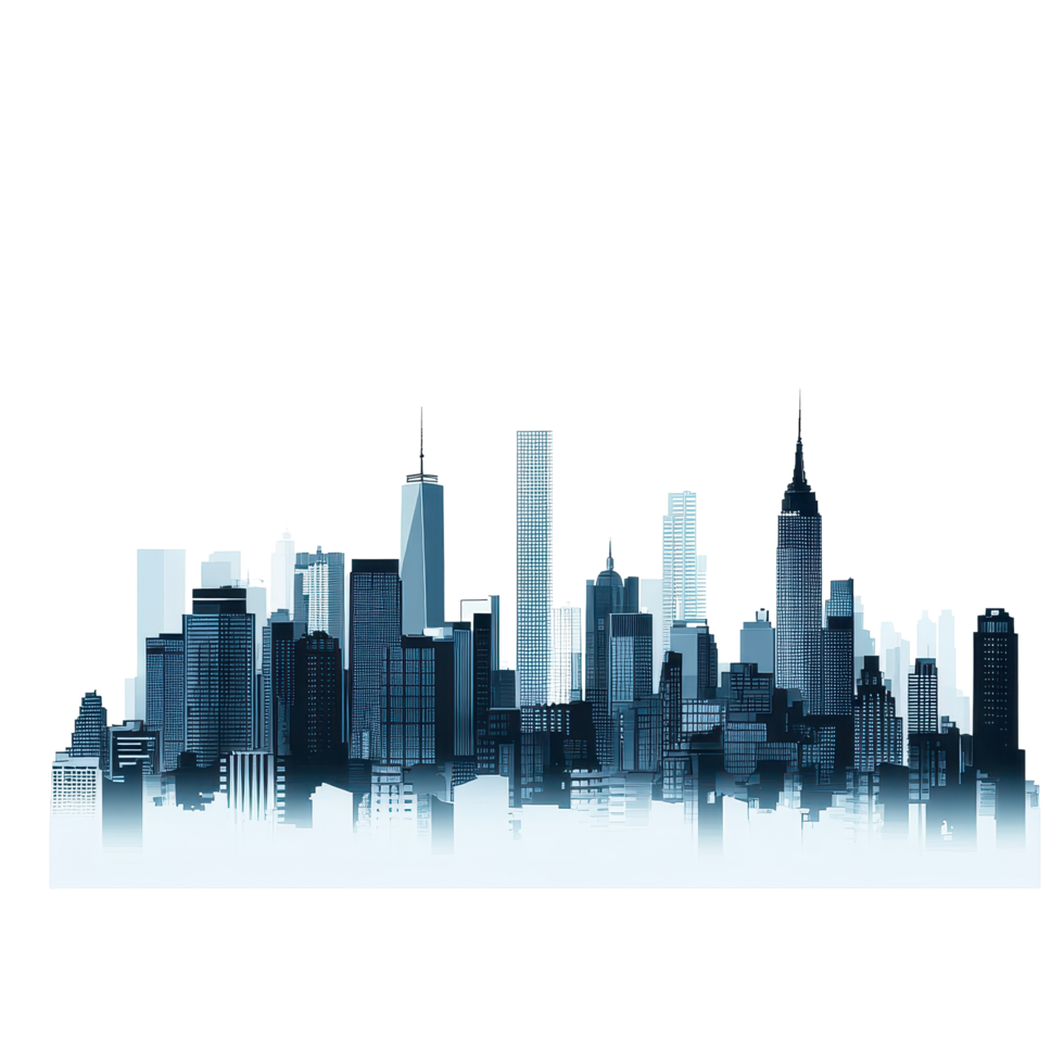 City skyline silhouette showcases stunning skyscrapers during twilight hours, skyline silhouette, skyscraper, view the city, cityscape, Transparent background png