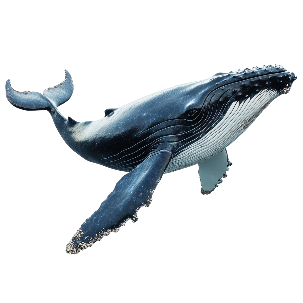 Humpback whale in a striking pose against a plain Transparent background showcasing its majestic features, Whale on png