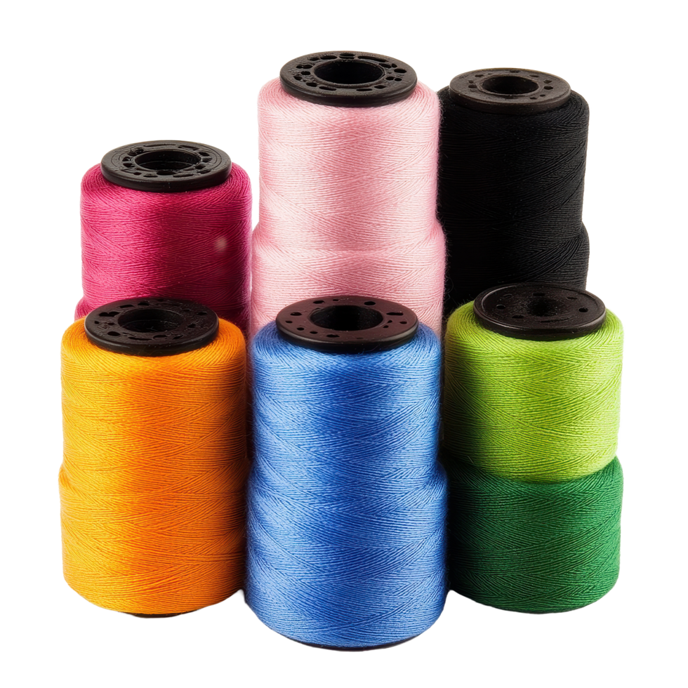 Colorful spools of thread arranged neatly against a Transparent background for sewing and crafting projects, Spools Thread, background png