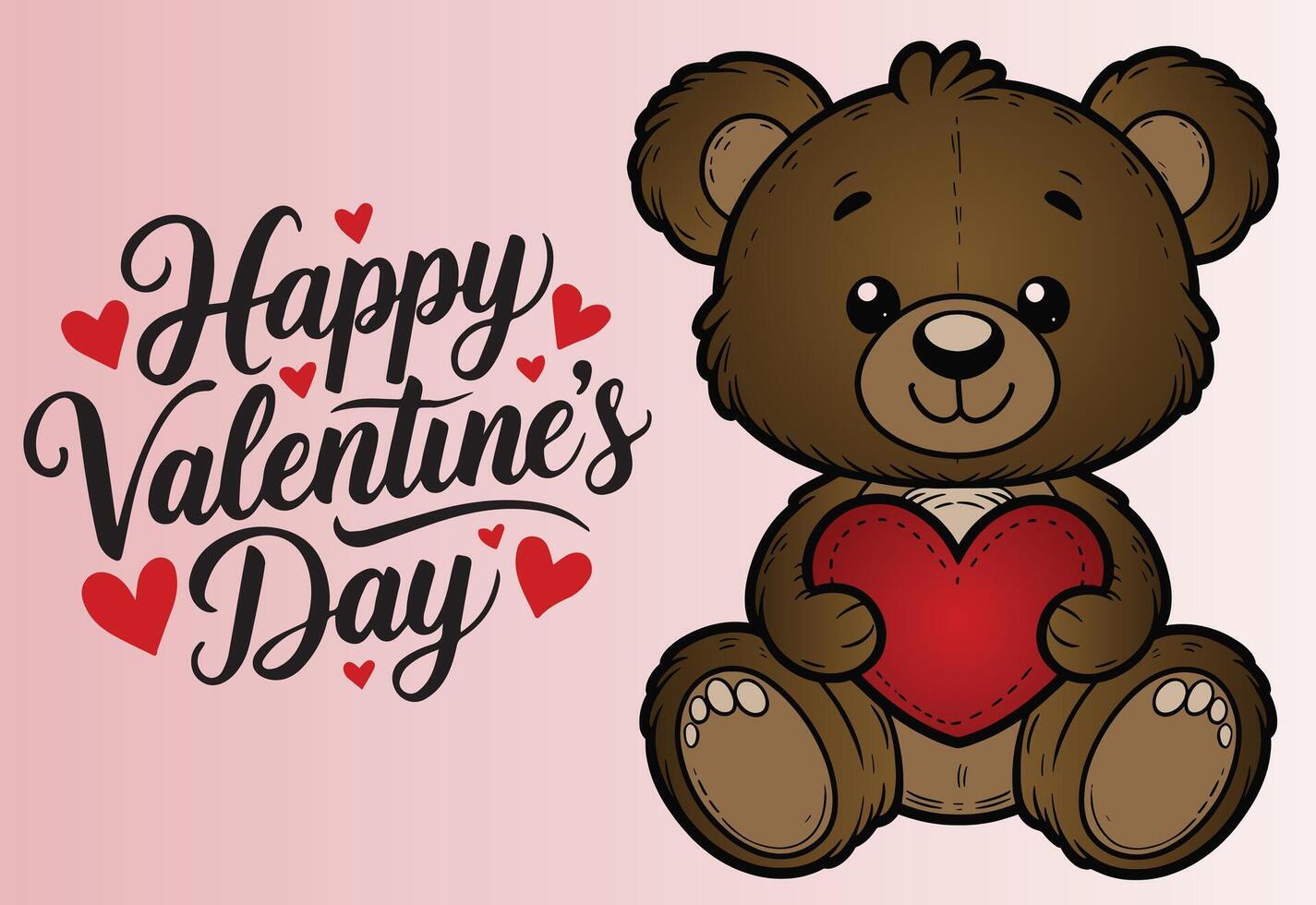 A cute teddy bear holding a red heart with a Valentines Day greeting. vector