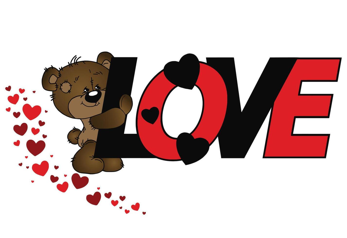 A cuddly teddy bear holding letters that spell LOVE. vector