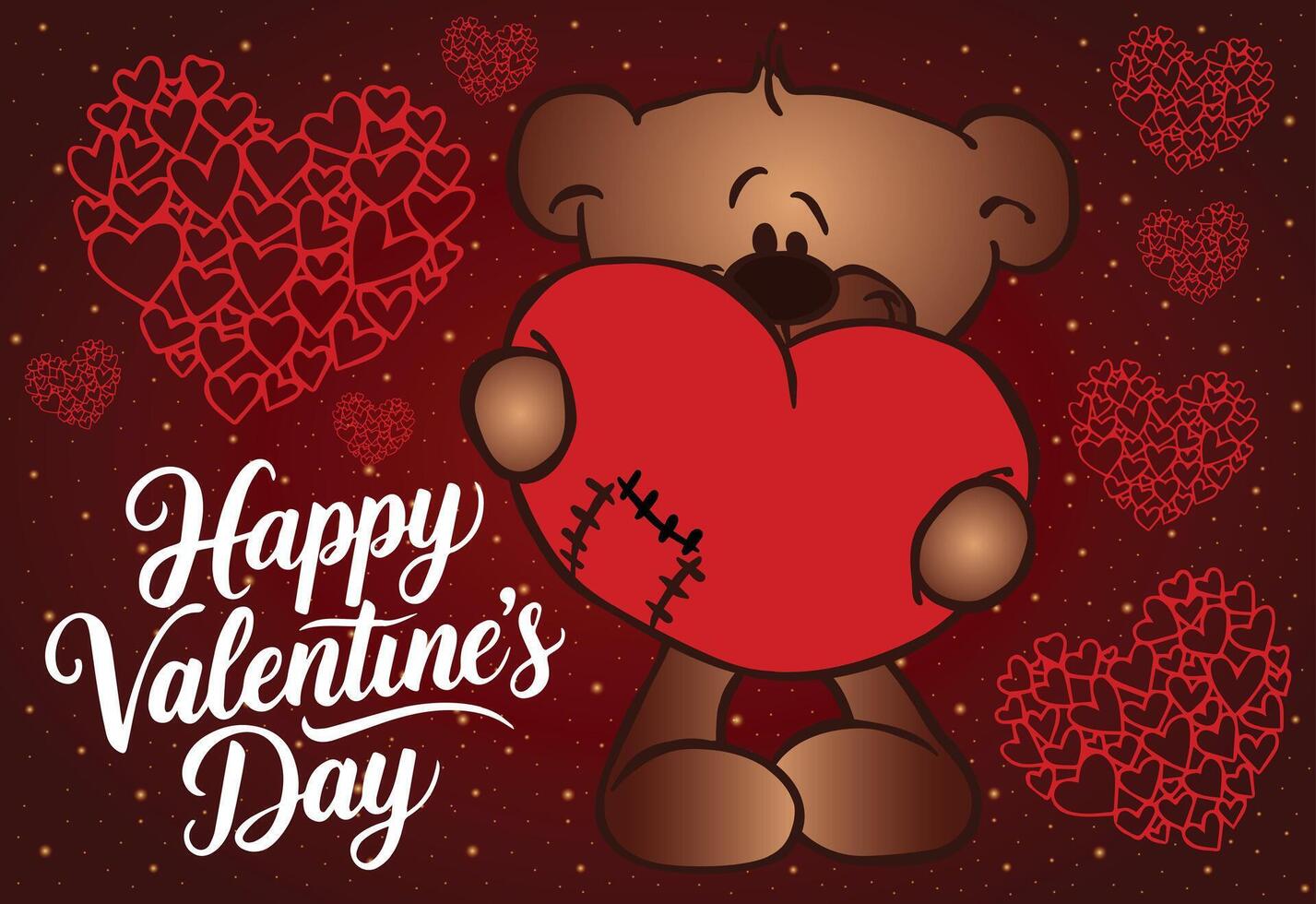 A delightful teddy bear showing off a red heart with a loving Valentines greeting. vector
