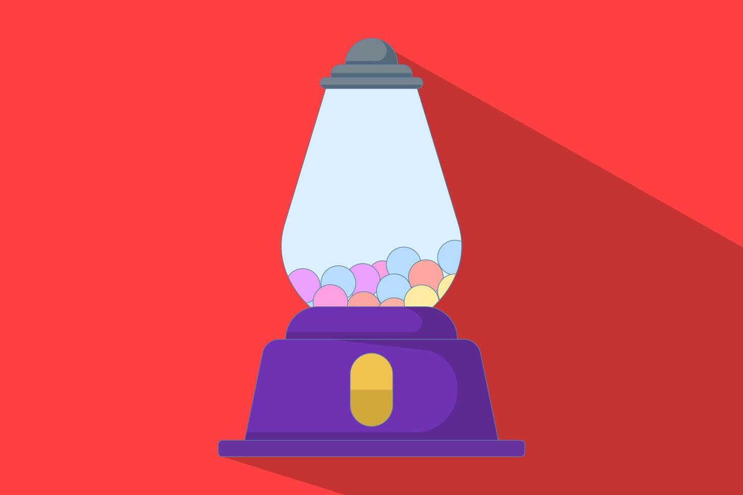 Concept of a gum vending machine casting a long shadow. Chewing gum machine. A gum machine shaped like a cartoon gum dispenser. Flat cartoon illustration. vector