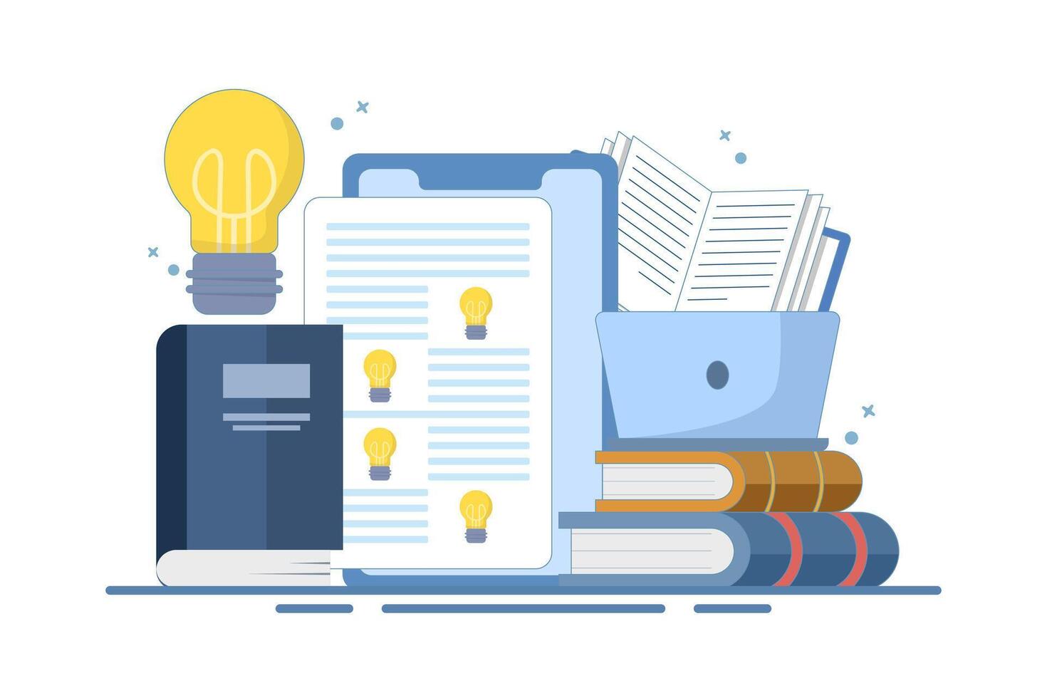Online education concept on computer or laptop with open book, Online education or business training. Online learning. Webinar, online business training, e-learning education. flat design. vector