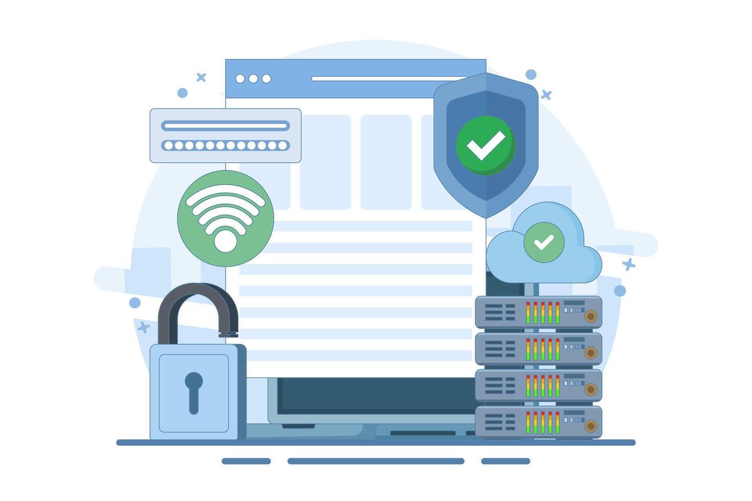 personal data protection concept, cloud storage, user authorization, cloud storage. Cartoon style illustration for landing page, web banner, infographic. flat cartoon illustration on background. vector