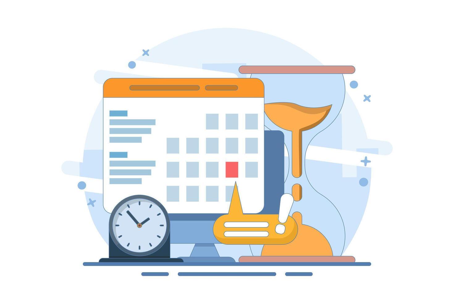 Computer Concept with calendar, deadline list, notes, online notification on website as reminder of important event, electronic or digital internet on laptop, modern notes. vector
