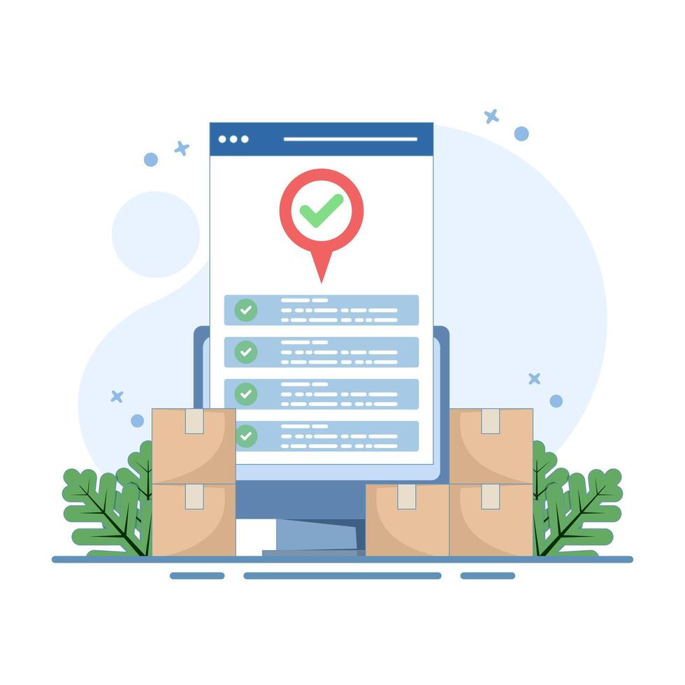Mobile online cargo courier logistics concept for goods delivery service via city map, for postal warehouse delivery. Package tracking technology. Cartoon design illustration. vector