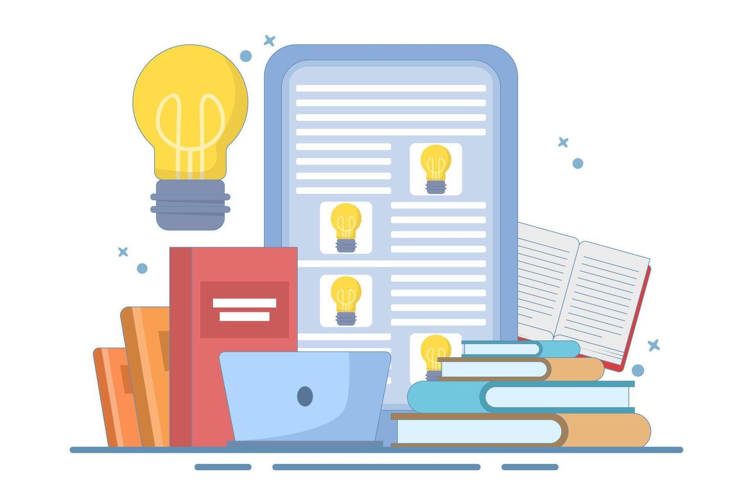 Online education concept on computer or laptop with open book, Online education or business training. Online learning. Webinar, online business training, e-learning education. Flat illustration. vector