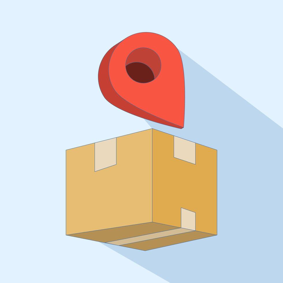 Cardboard package concept with location pins, representing shipping, delivery service or logistics tracking. Accurate delivery, e-commerce graphics. Simple design illustration. vector
