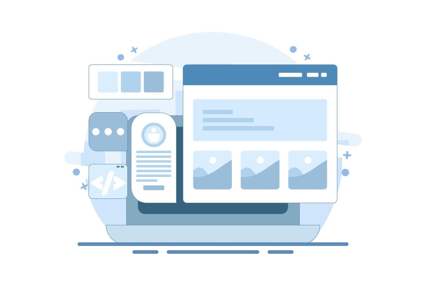 Website development company concept, Application development, Website maintenance, Coding and programming, Software testing. Flat cartoon design illustration background. vector