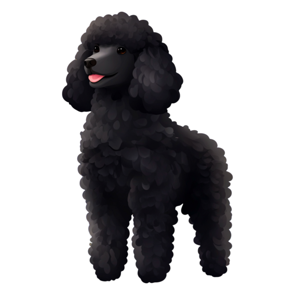 Playful Black Poodle Dog with Soft Fluffy Fur and Happy Expression png