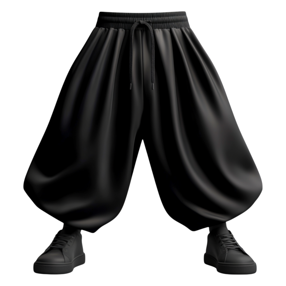 Black Baggy Pants and Sneakers on Dark Background for Fashion Shoot png
