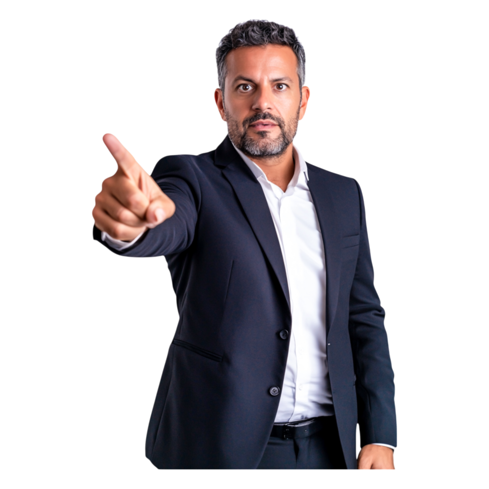 Confident Businessman Gesture Indicates Stop or Caution in Suit png