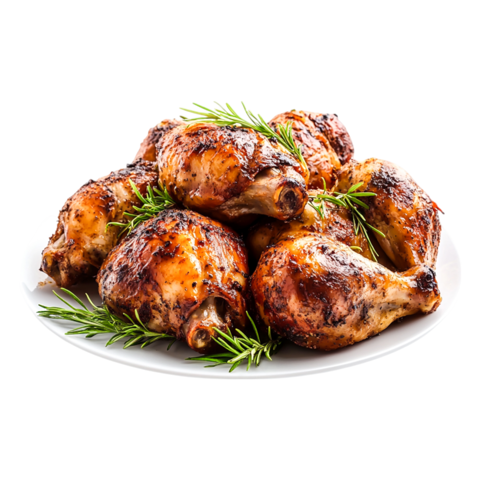Grilled Chicken Drumsticks with Fresh Rosemary on White Plate png