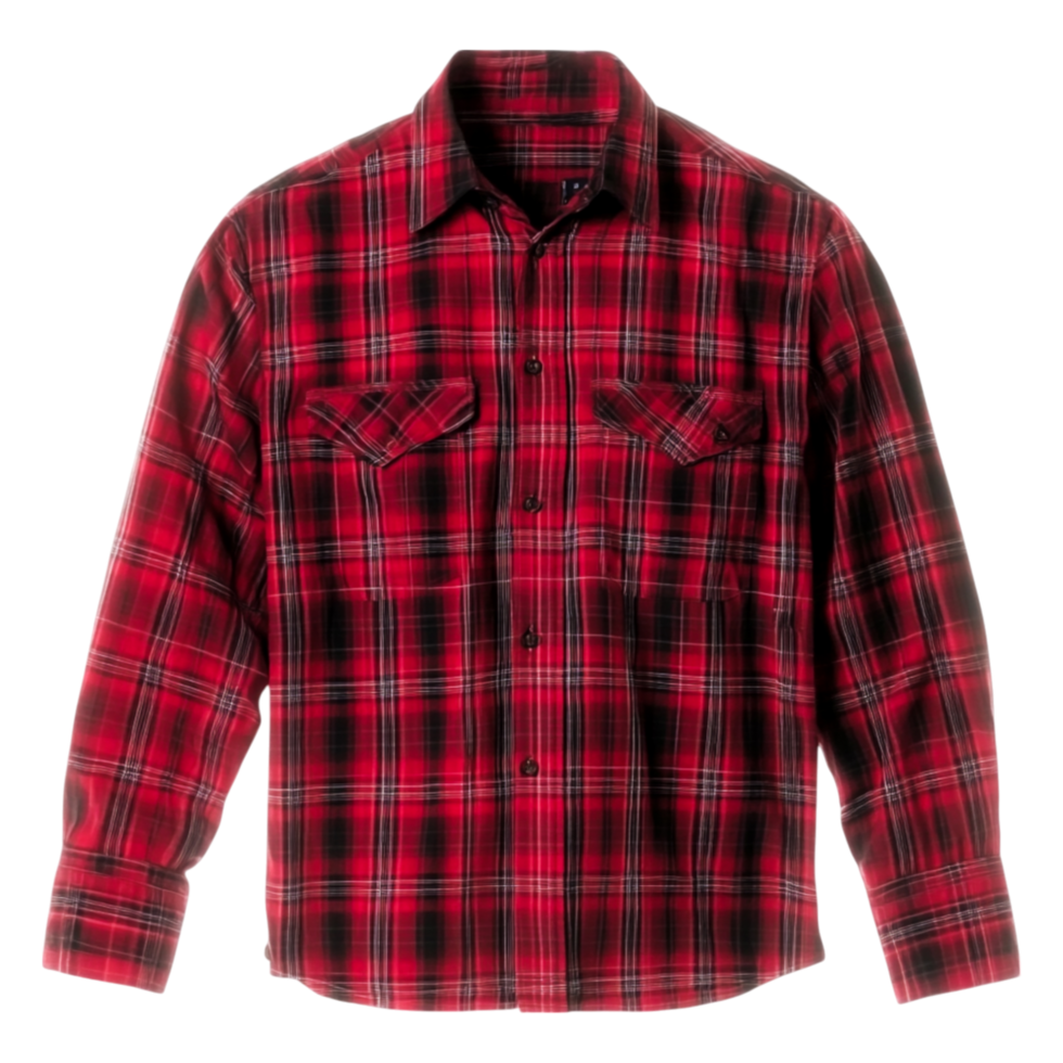 Red and Black Checkered Flannel Shirt with Button Closure Design png
