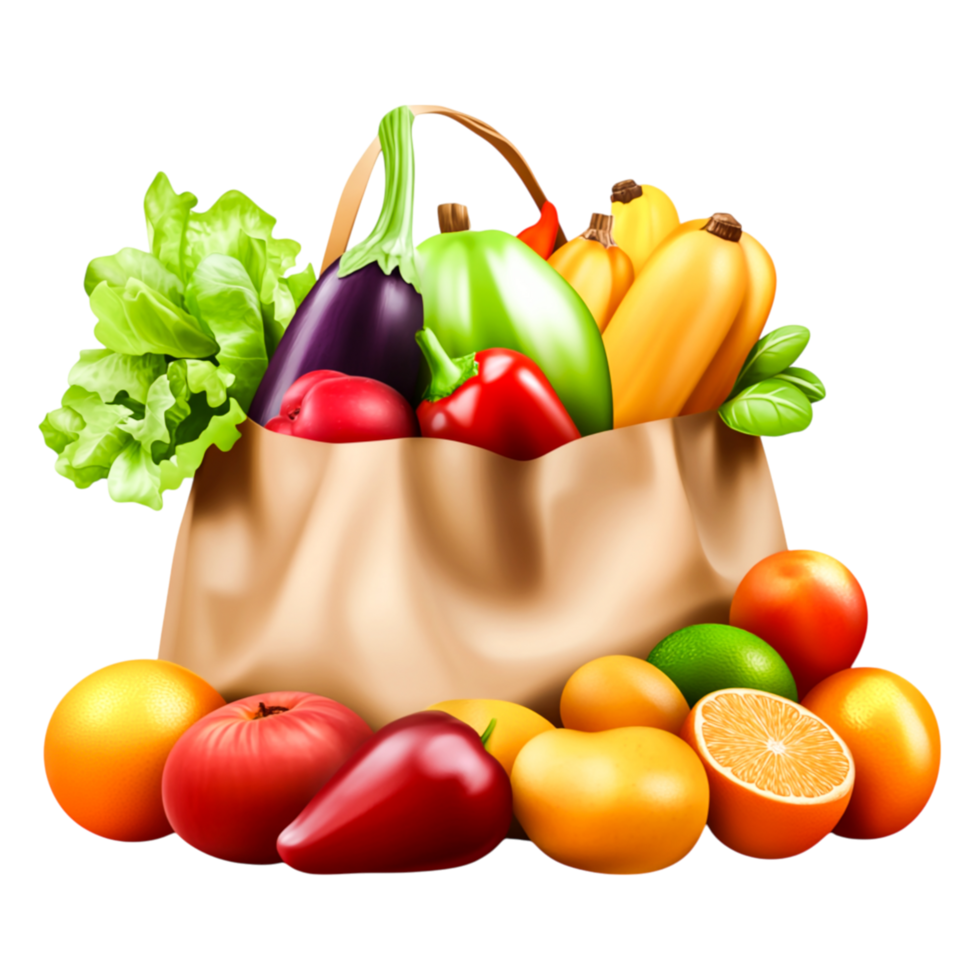 Fresh Grocery Bag Filled with Colorful Fruits and Vegetables png
